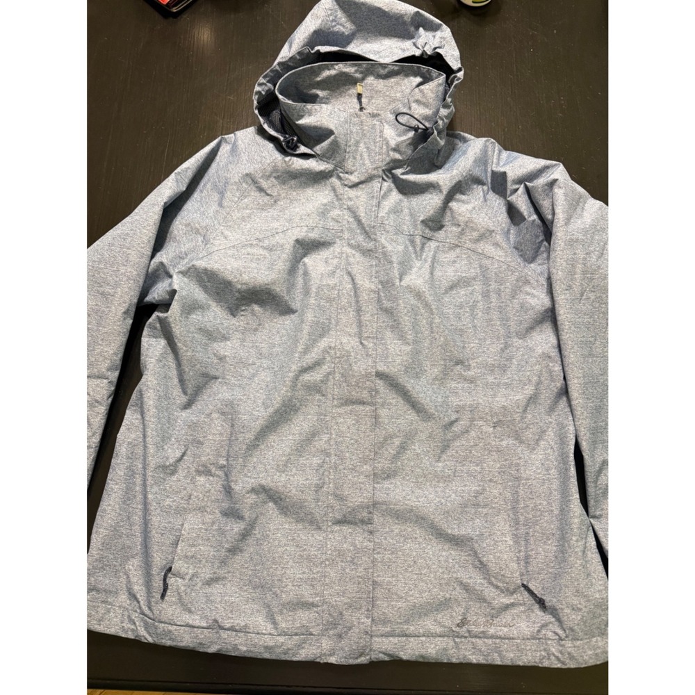 Eddie Bauer WeatherEdge Rain Jacket Womens XL Blue Heathered Hooded Shell